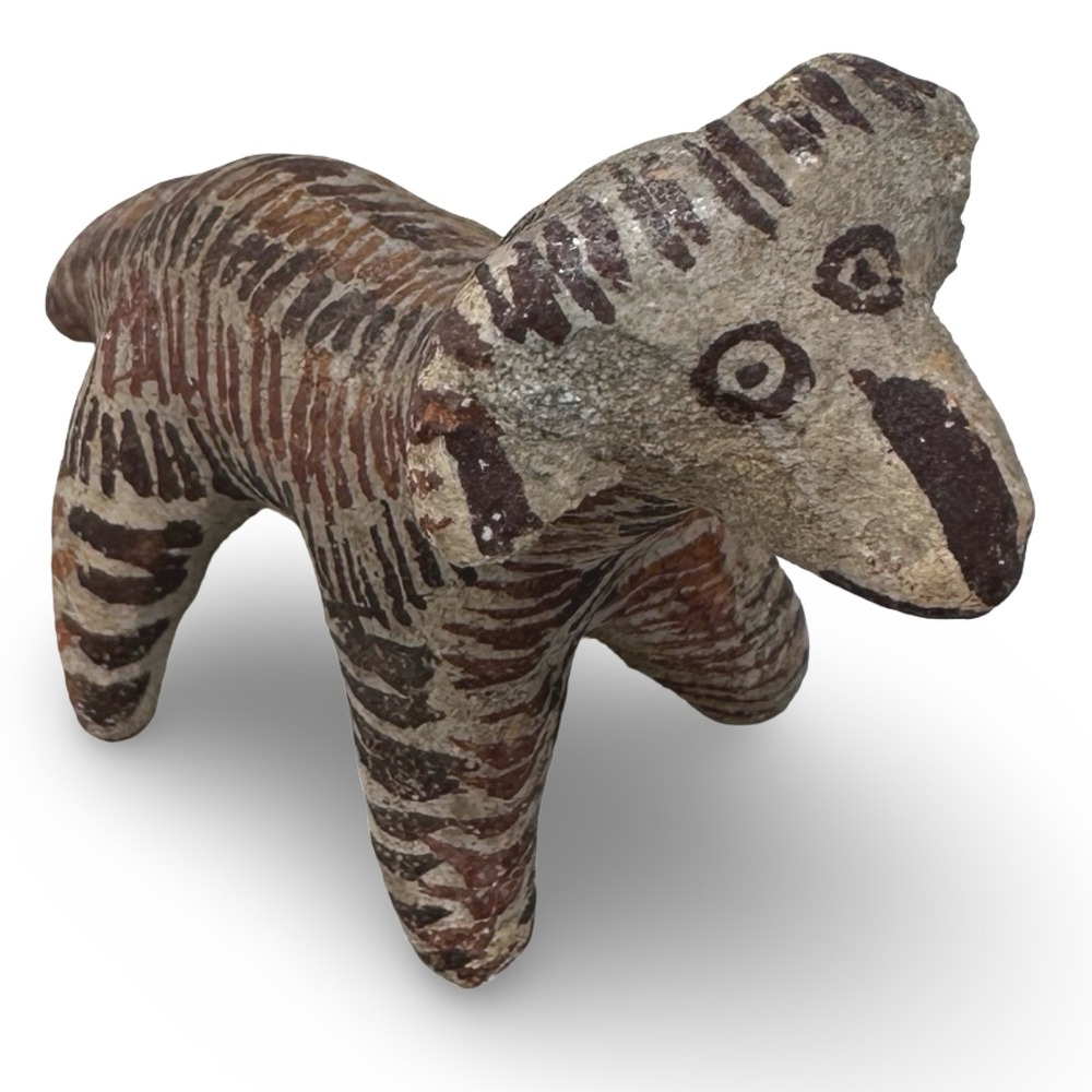 Vintage Hand Painted Terracotta Animal Figurine Primitive Brown Folk Art